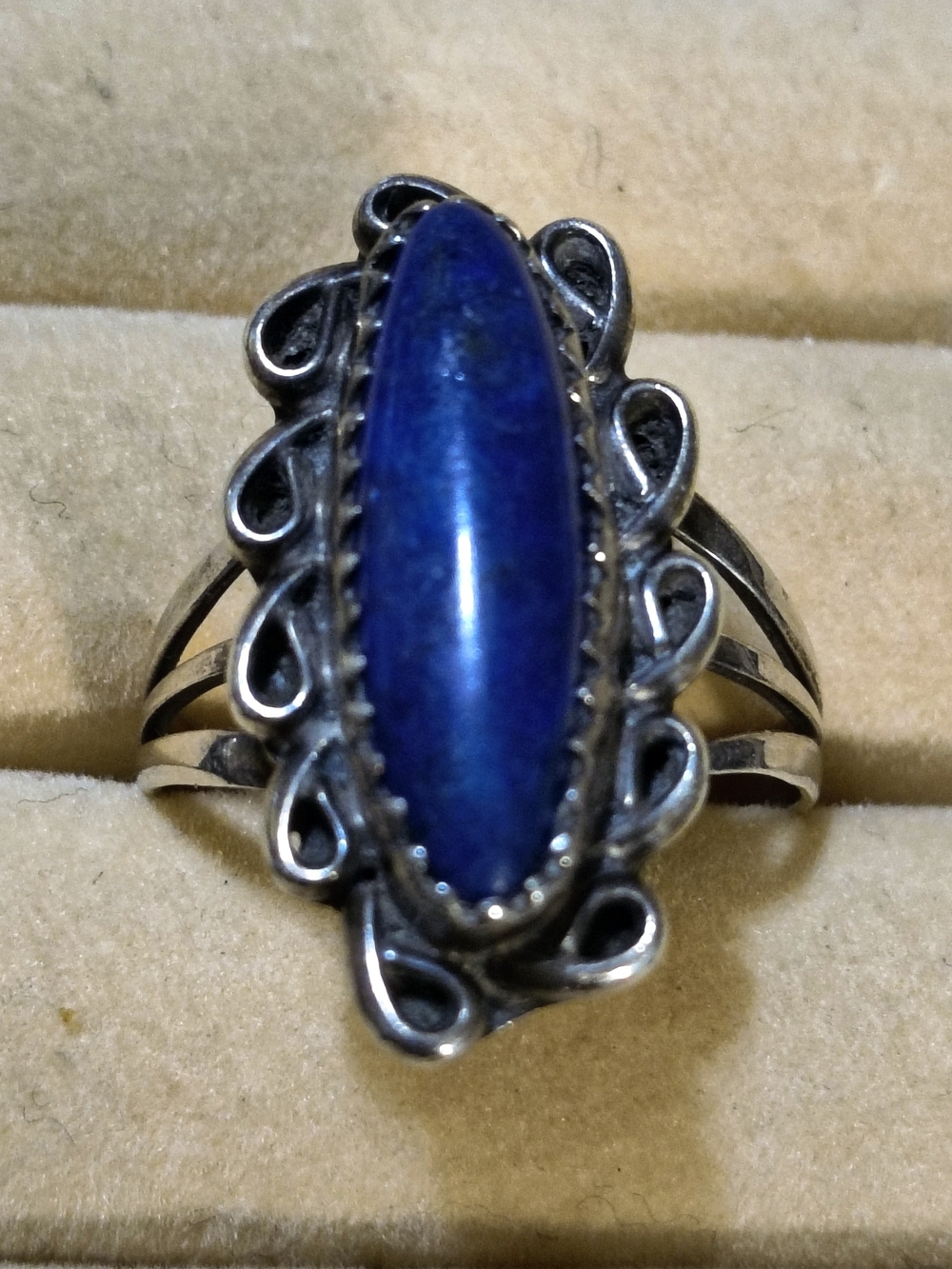 Vntg Sterling Silver And Lapis Native American Sarah Curley Navajo Ring Size 7